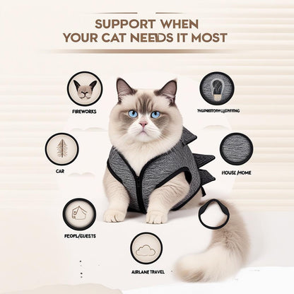 DONGKER Cat Anxiety JacketSelf-Adhesive Adjustable Pet Cat Calming Wrap Shirt for Pet Cats Anxiety Calming Warming Fireworks Separation