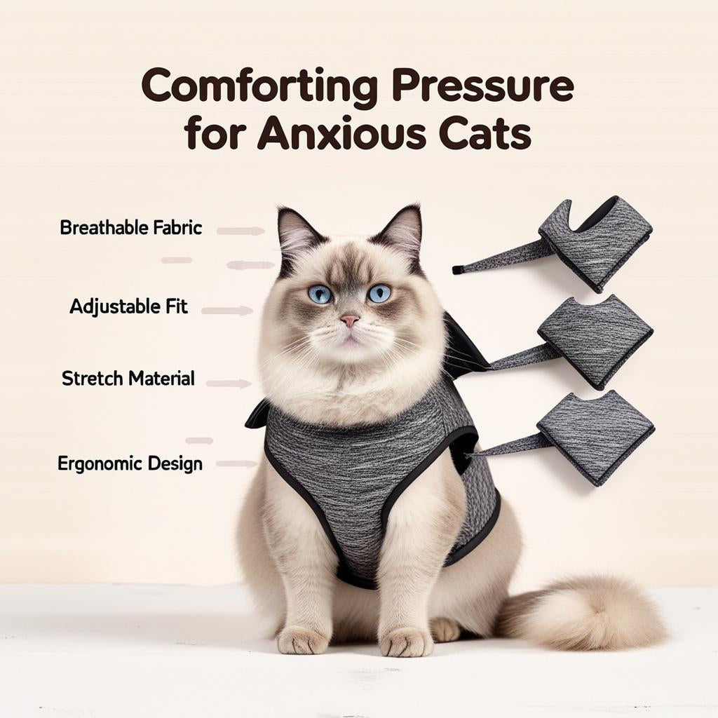 DONGKER Cat Anxiety JacketSelf-Adhesive Adjustable Pet Cat Calming Wrap Shirt for Pet Cats Anxiety Calming Warming Fireworks Separation