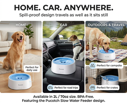 Dog Water Bowl No Spill 2L/70oz Spill Proof Dog Water Bowl Slow Water Feeder for Dogs No Splash Pet Water Bowl Dispenser for Messy Drinkers Vehicle Travel Dog Water BowlBPA Free