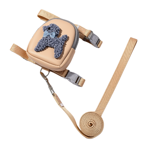 Dog Backpack Harness with Leash Pet Self Carrier Adjustable Travel Hiking Walking Harness Backpack for Small Dogs & Cats (Apricot M)